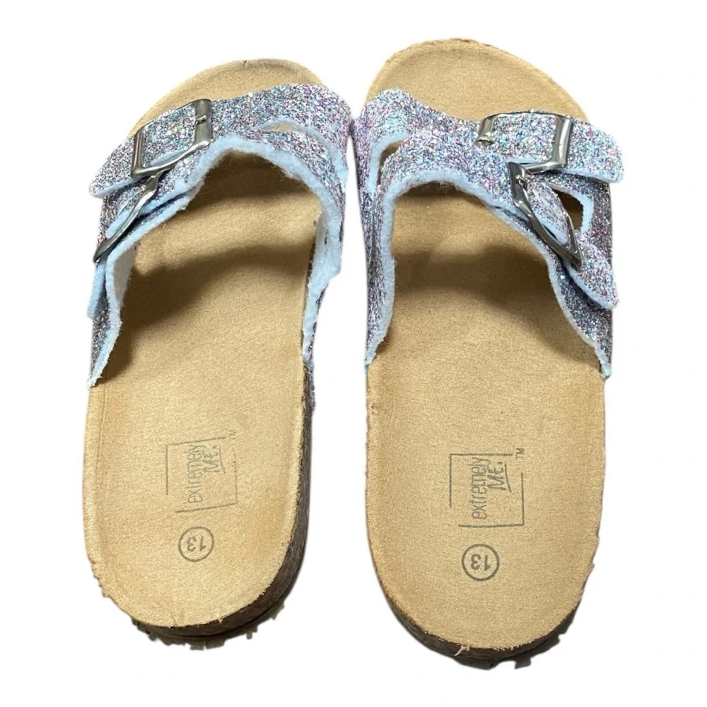 Girls Silver Sandals with Glittery Finish and Cork Footbed
